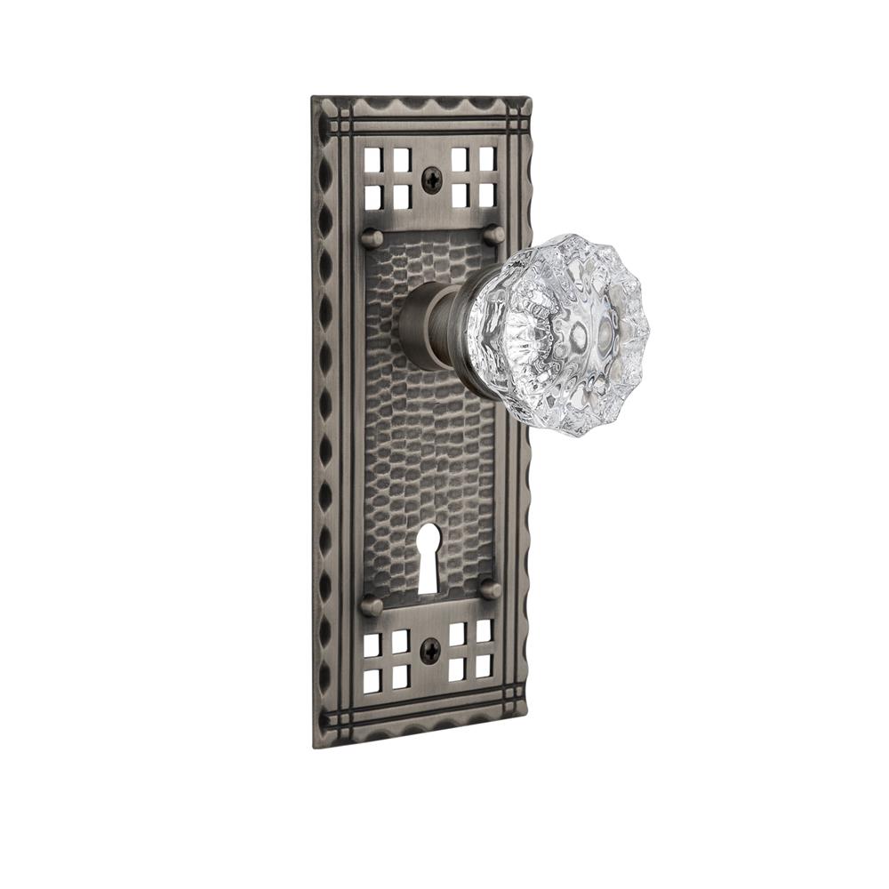Nostalgic Warehouse CRACRY Mortise Craftsman Plate with Crystal Knob and Keyhole in Antique Pewter
